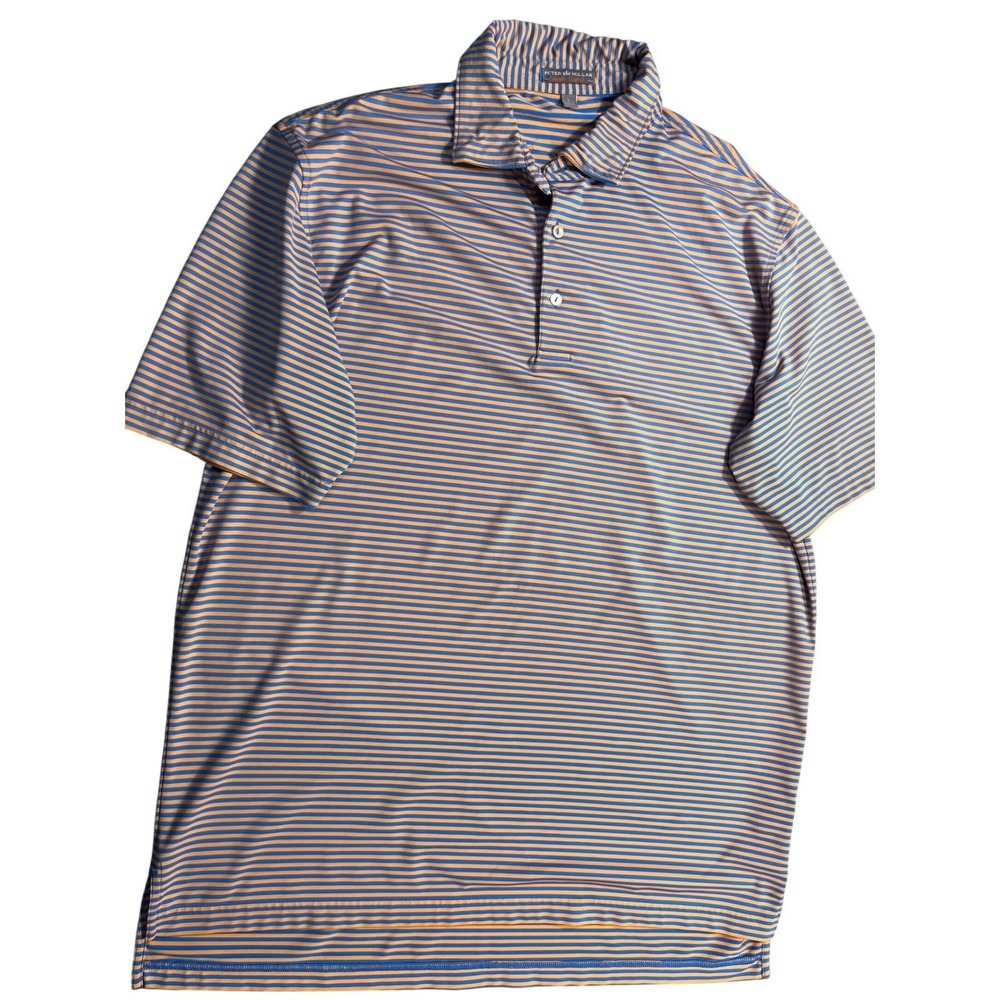 Peter Millar Summer Comfort Polo Mens Large Blue Orange Striped Performance Golf